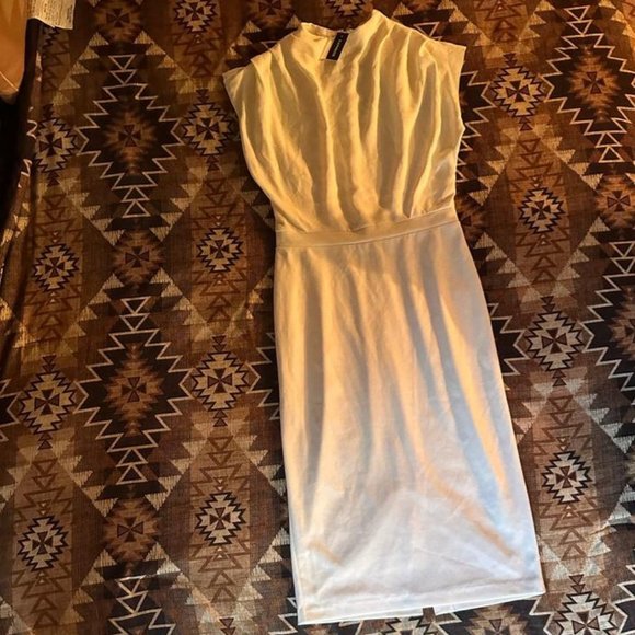 Express Ivory Draped Mock Neck Midi Sheath Dress - Picture 4 of 6